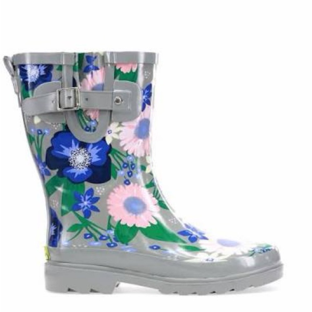 NEW!! Women’s Western Chief Sweet Scents Mid Gray Floral Rain Boots Size 11